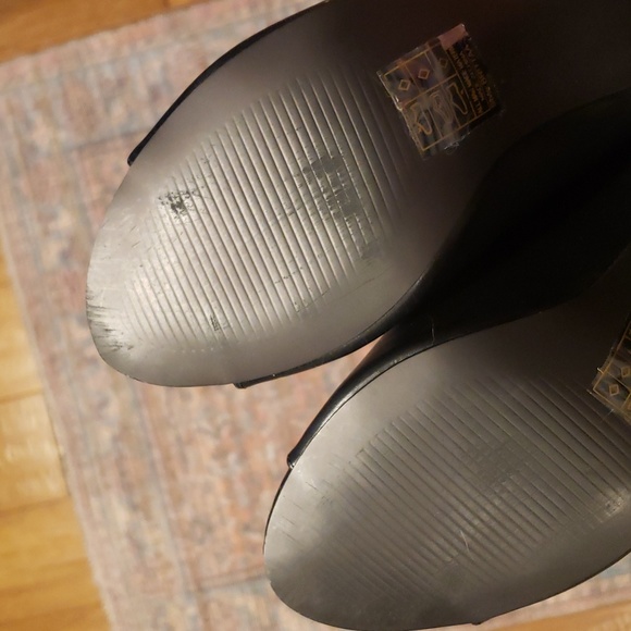 Black Heeled Peep Toe Slides - Picture 8 of 8